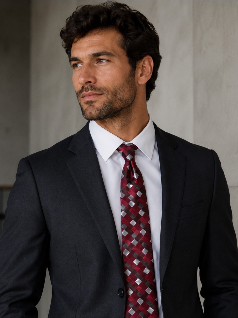 croft & barrow Burgundy and Silver Geometric Check Tie